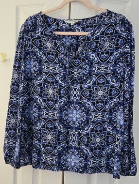 Emily Daniel Blue Bandana Pattern Long-Sleeve Blouse